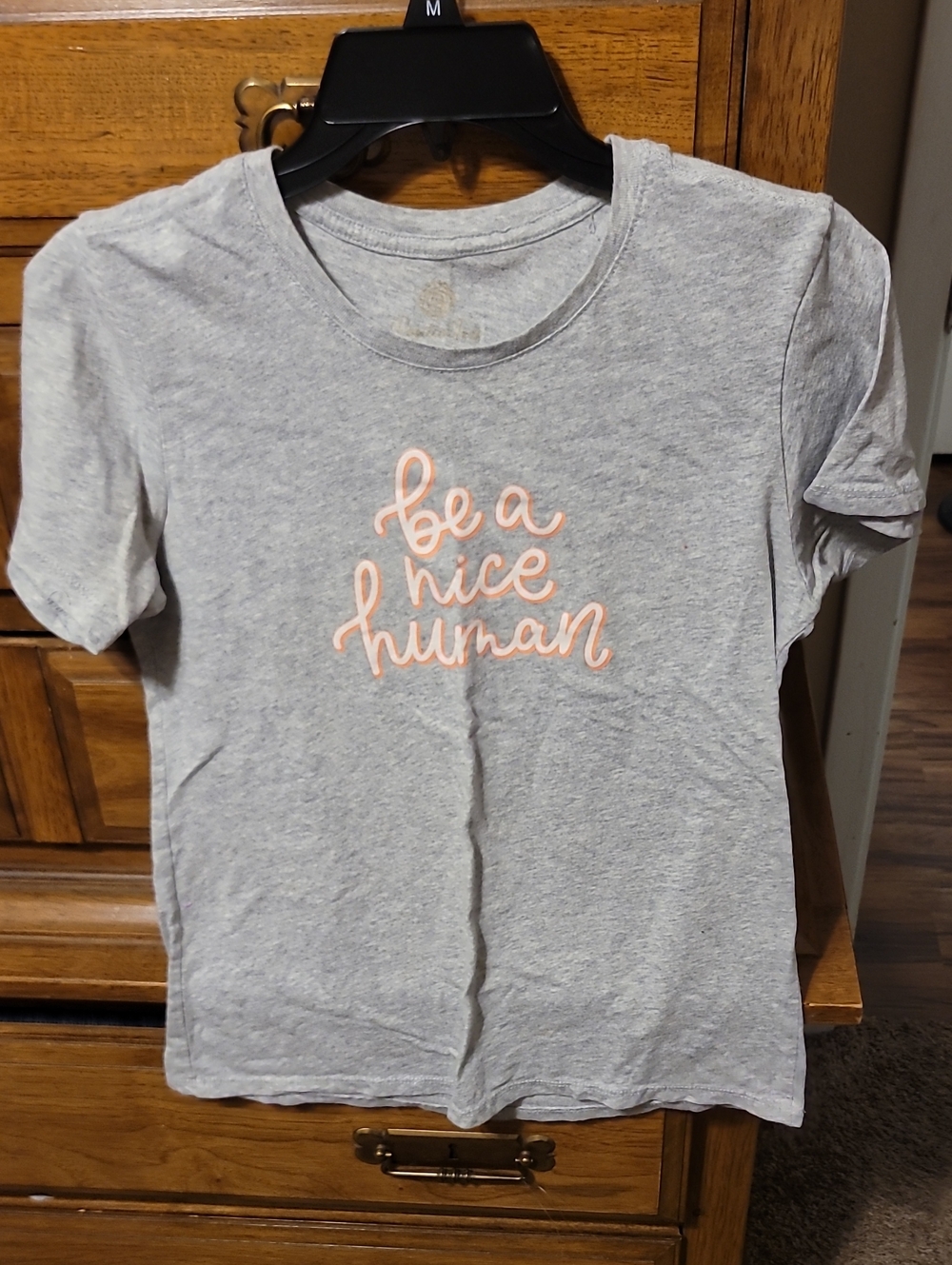 Be a Nice Human Gray Kids Tee with Pink Script